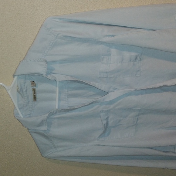 HOLDING HORSES Faux Wrap 100% Lyocell Collared Baby Blue Popover Top 6 - Picture 2 of 6